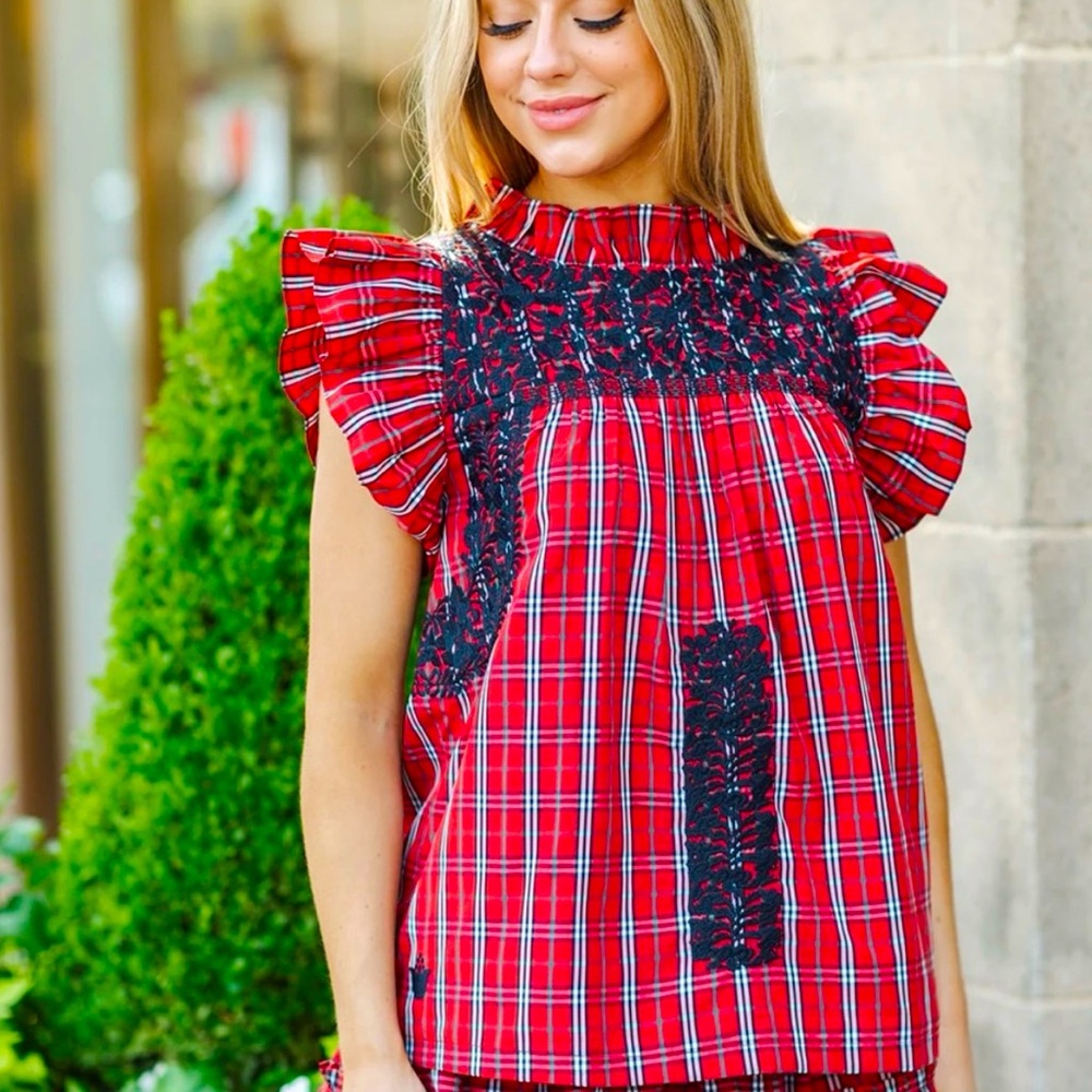J Marie Rayna cap sleeve ruffle top *NEW Large